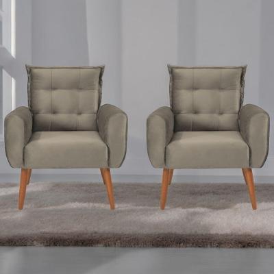 Jogo De Poltronas Decorativas Emma Veludo Cappuccino