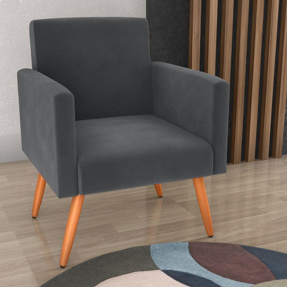 Poltrona Para Decoração Belém Veludo Cinza - 1