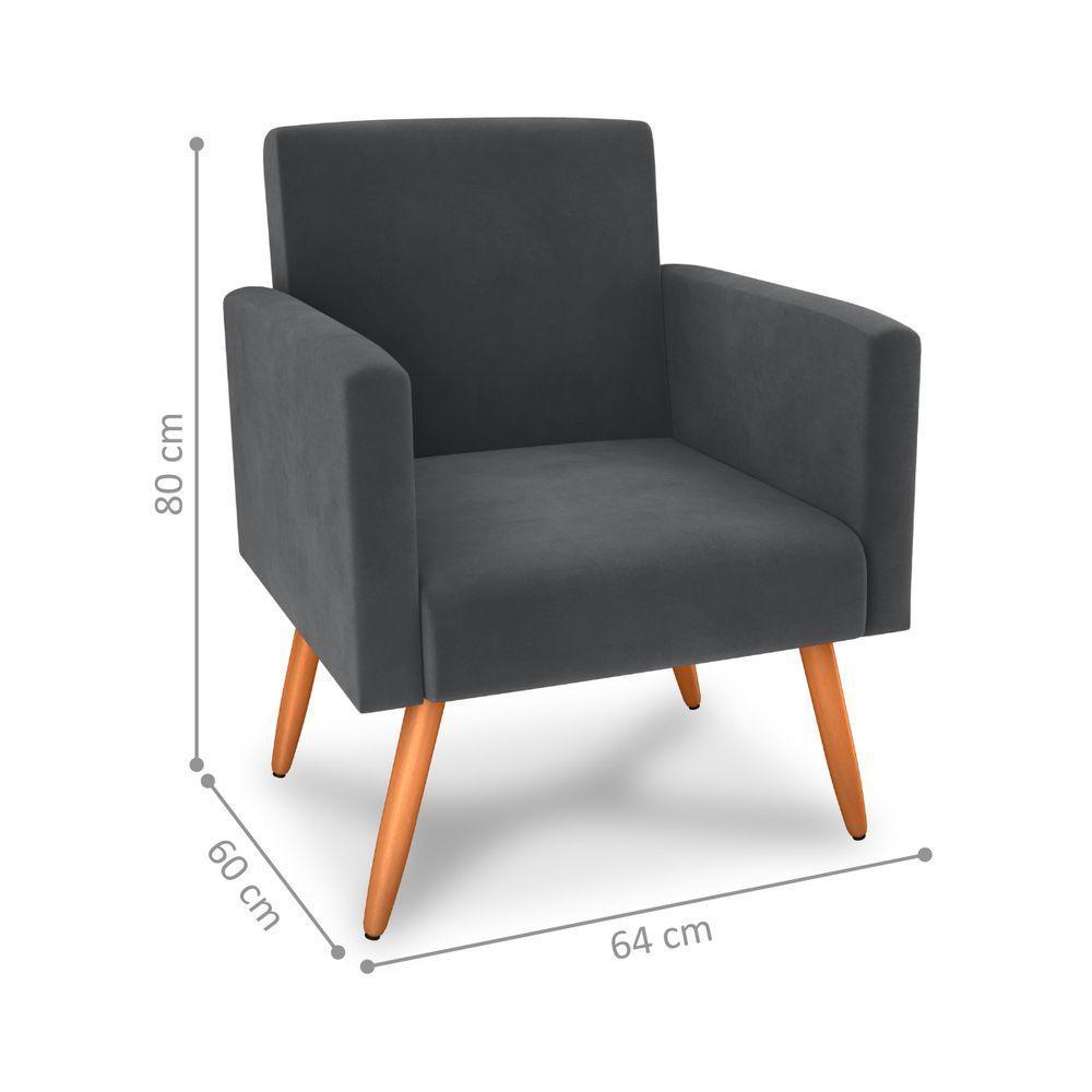 Poltrona Para Decoração Belém Veludo Cinza - 3
