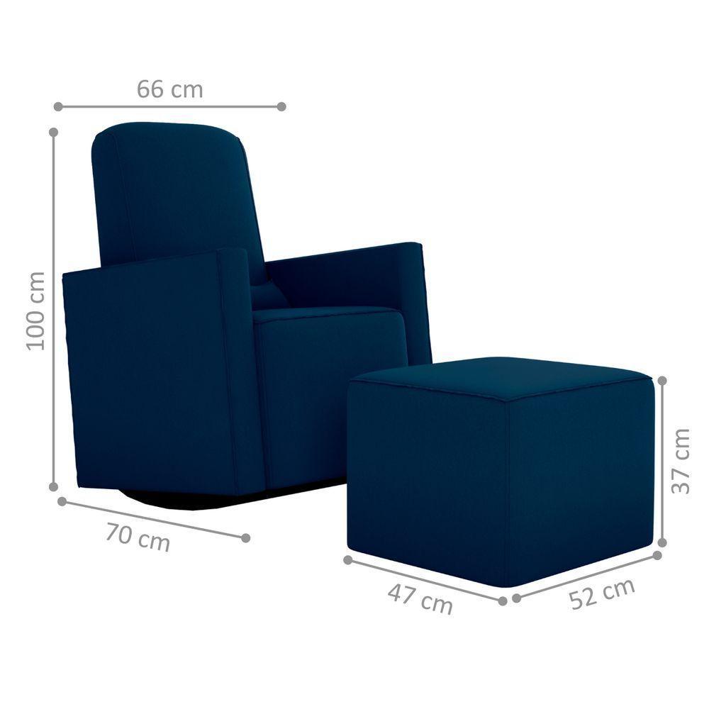 Poltrona Para Amamentação Com Puff Ana Suede Azul - 2