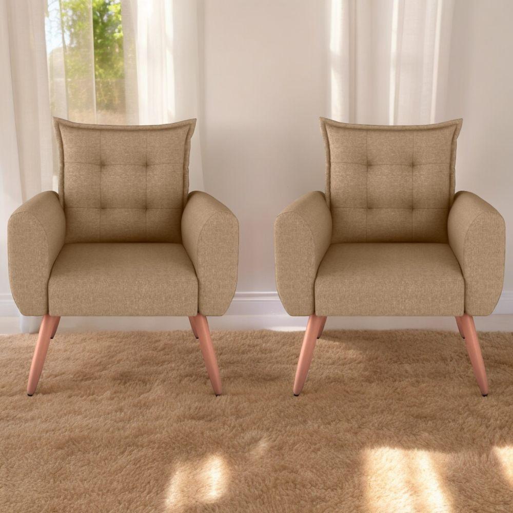 Jogo De Poltronas Decorativas Emma Linho Areia - 1