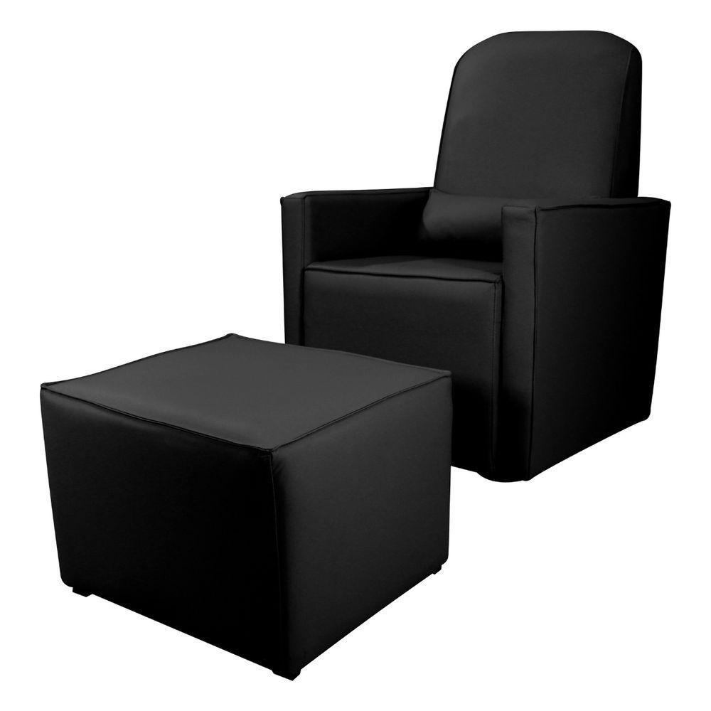 Poltrona Para Amamentação Com Puff Ana Sintetico Preto - 2