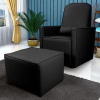 Poltrona Para Amamentação Com Puff Ana Sintetico Preto - 1