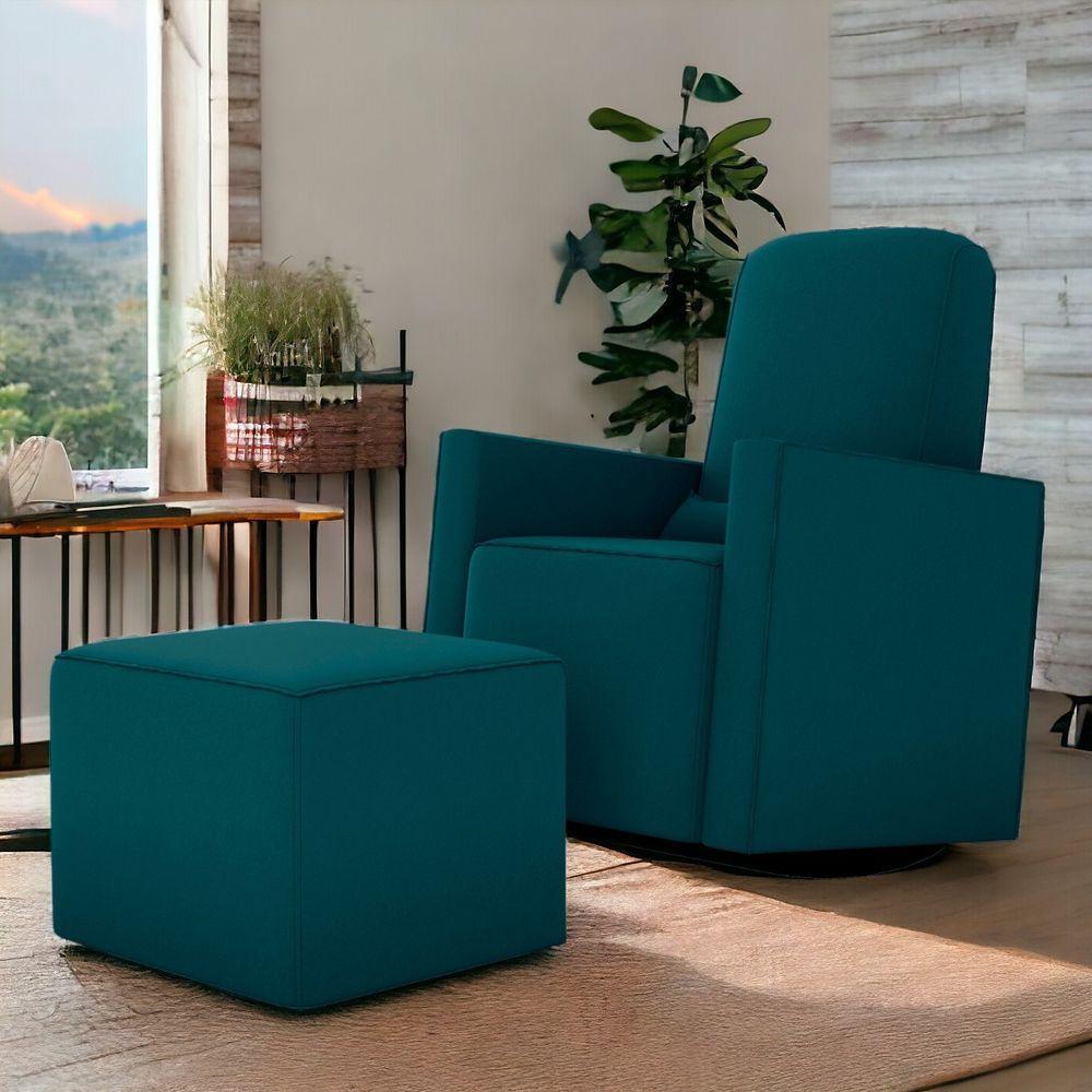 Poltrona Para Amamentação Com Puff León Suede Petróleo - 1