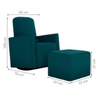 Poltrona Para Amamentação Com Puff León Suede Petróleo - 3