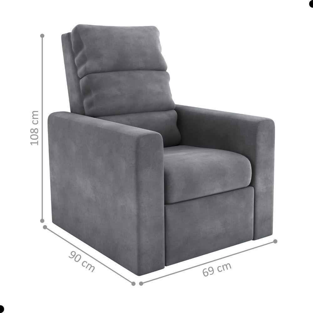 Poltrona Reclinável Saul Veludo Cinza - 4