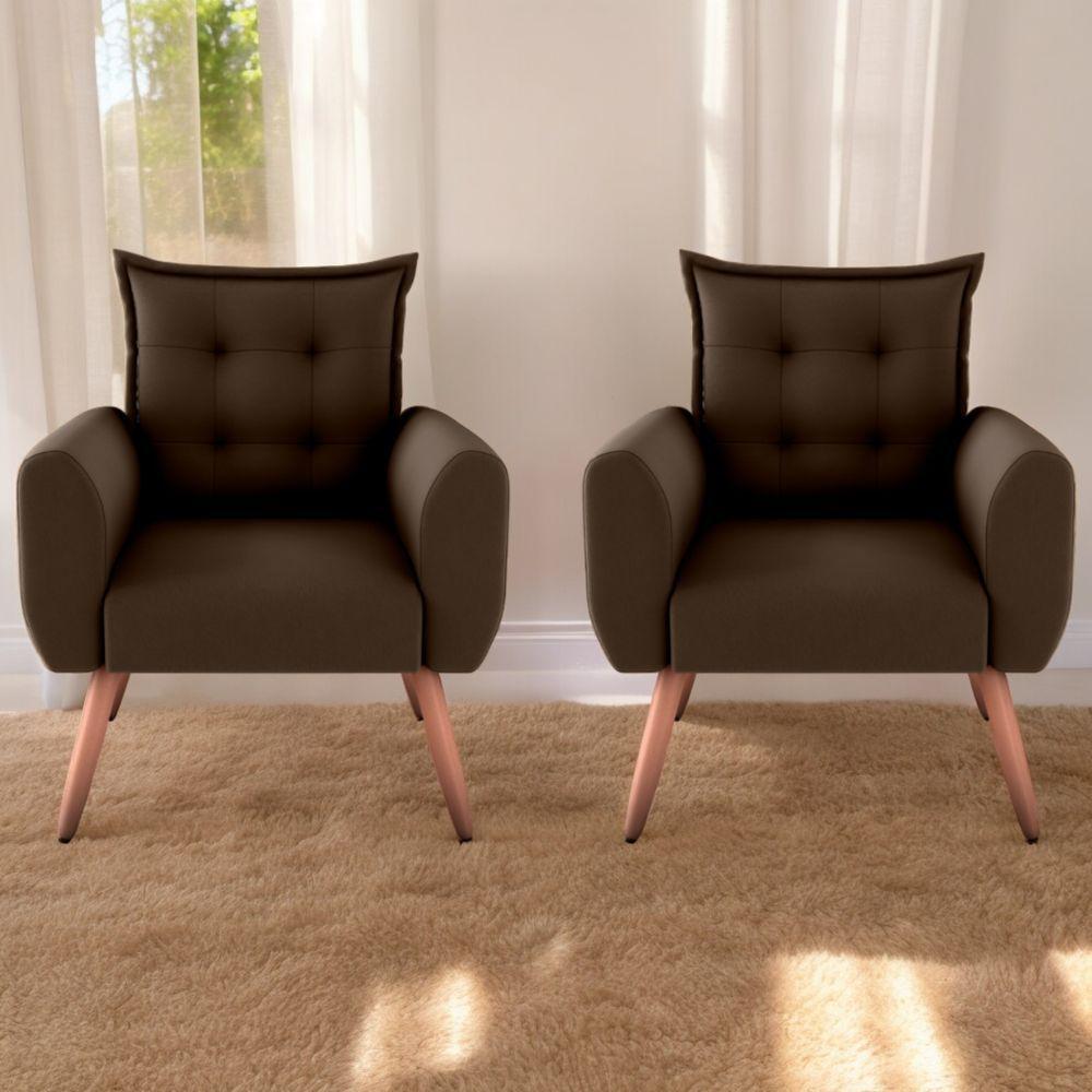 Jogo De Poltronas Decorativas Emma Suede Marrom - 1