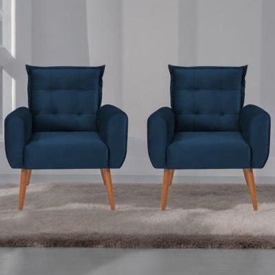 Jogo De Poltronas Decorativas Emma Veludo Azul