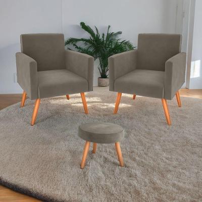 Conjunto De Poltronas E Puff Iara Veludo Cappuccino CasaH