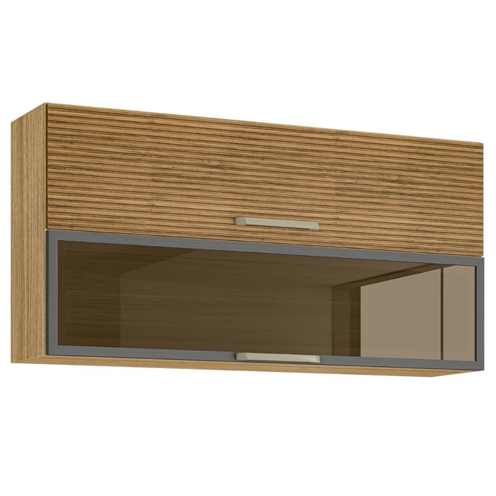 Armário Com 2 Portas Basculante Banff Freijó Ripado Gris - 1