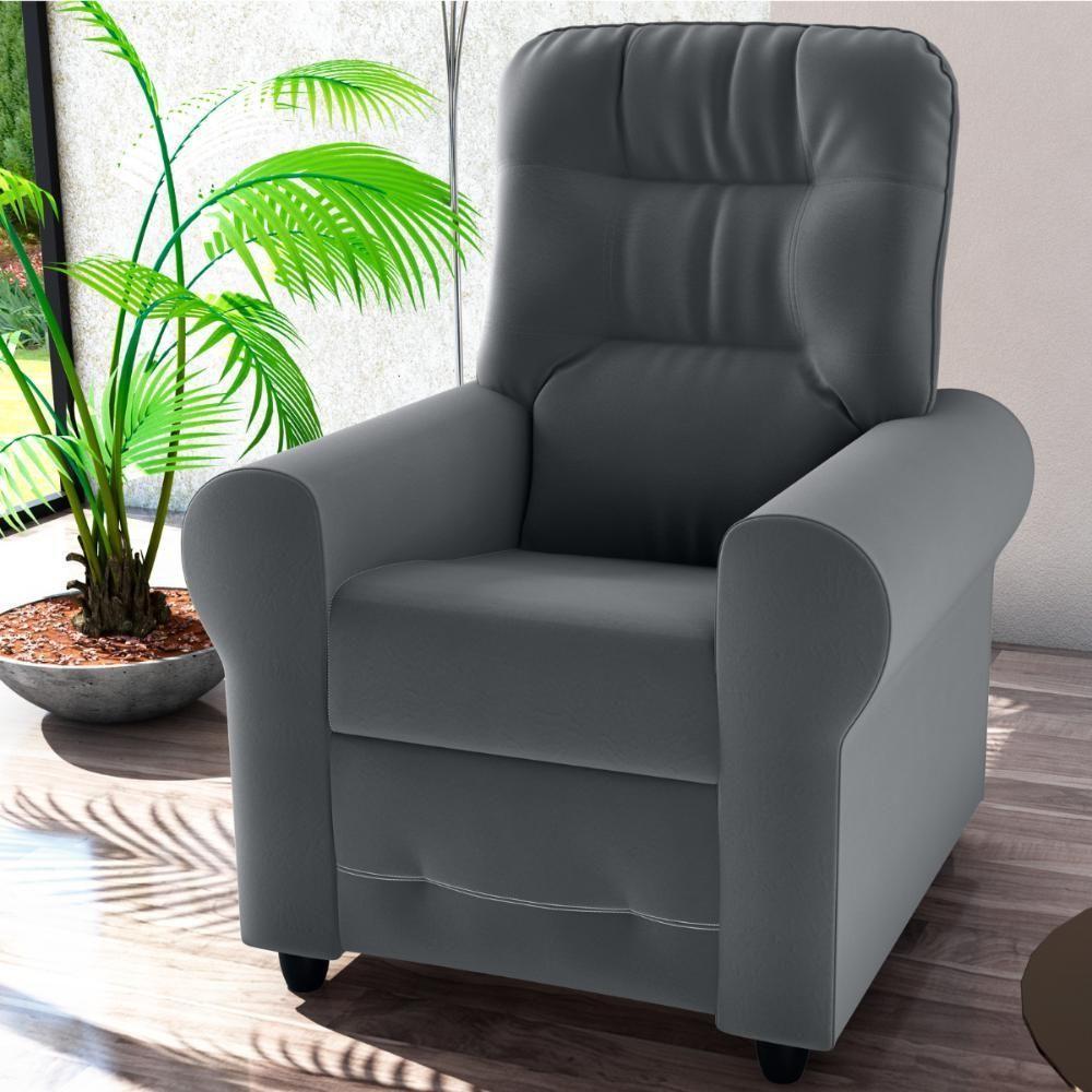 Poltrona Para Descanso Reclinável Lima Veludo Cinza - 1