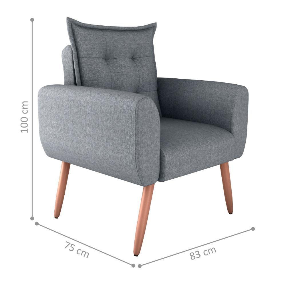 Poltrona Decorativa Vera Linho Cinza Saturno - 5
