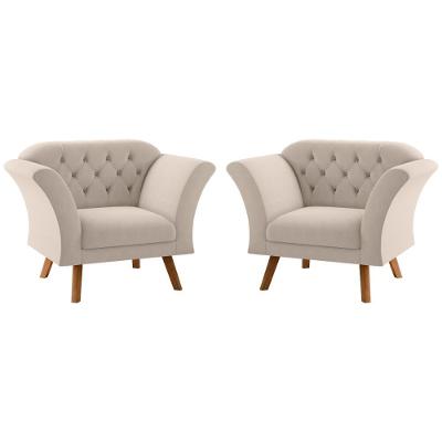 Conjunto de Poltronas Para Sala de Recepção Moreira Inca Areia Bege Mais de Casa