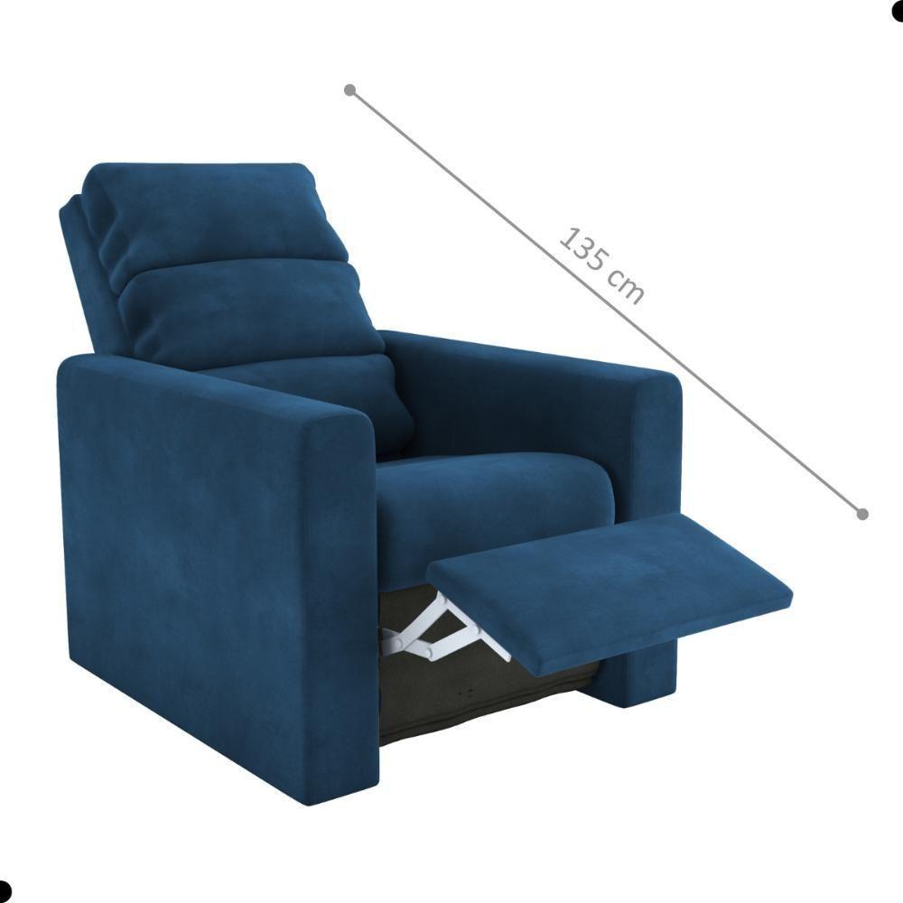 Poltrona Do Papai Reclinável Leon Veludo Azul - 3