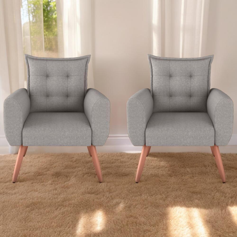 Conjunto De Poltronas Decorativas Lily Linho Cinza - 1