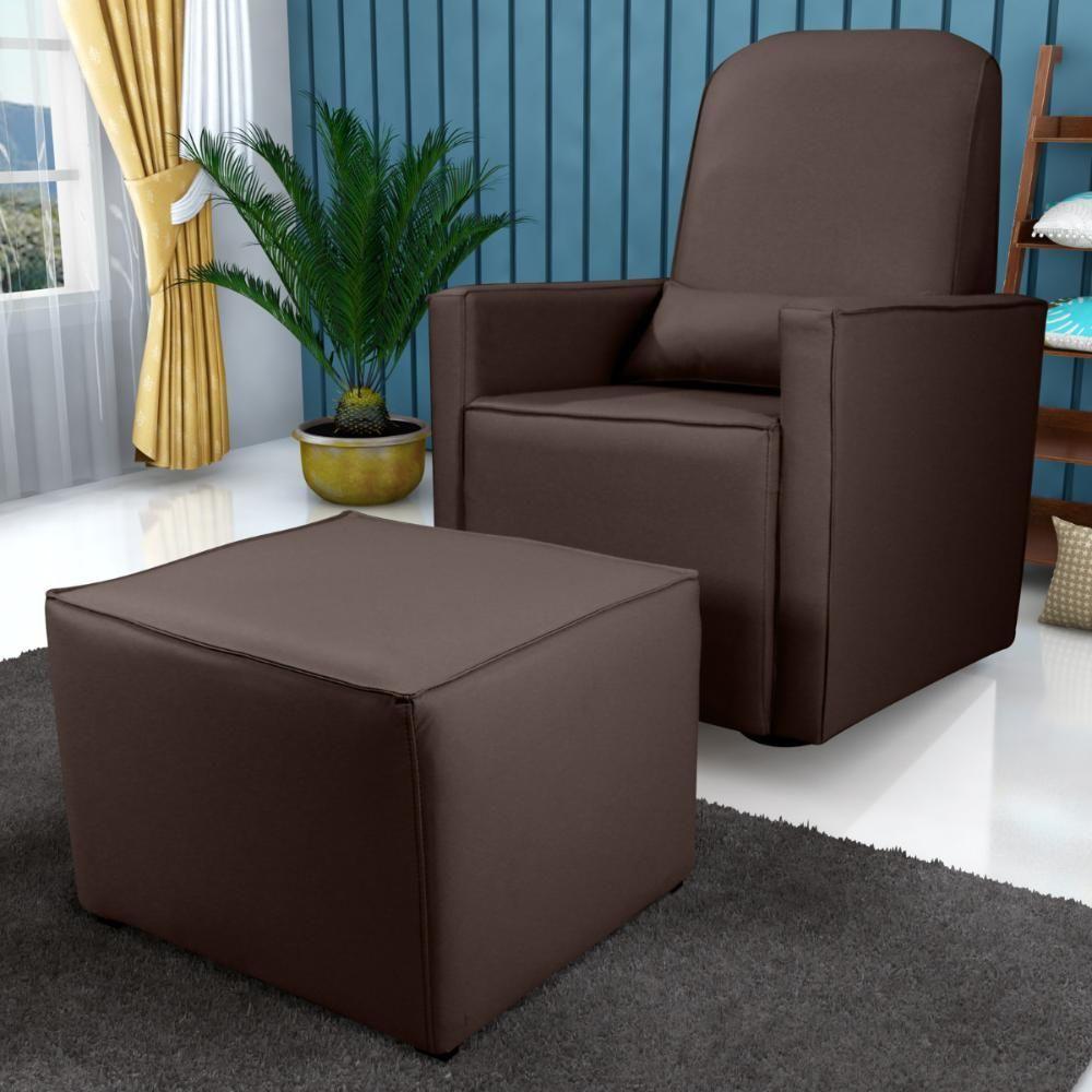 Poltrona Com Puff Para Maternidade Laura Sintetico Marrom - 1