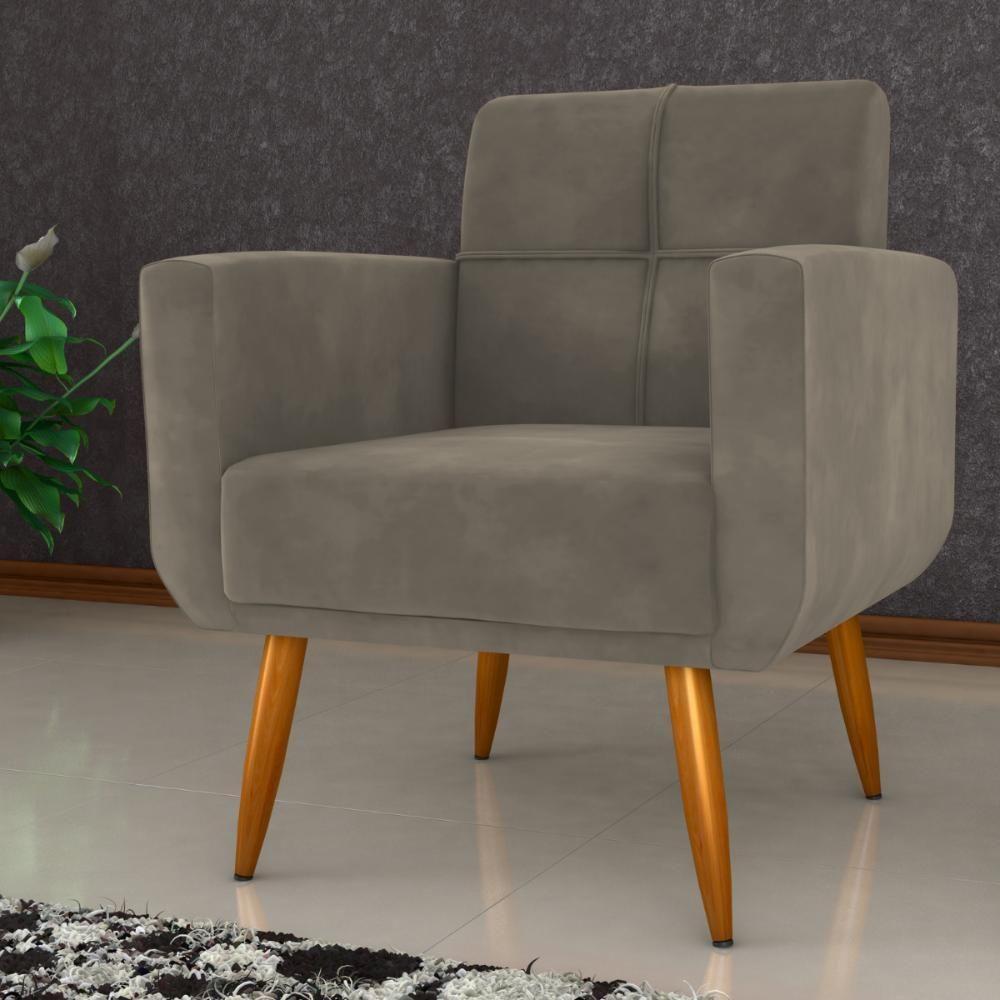 Conjunto Poltrona E Puff Decorativos Josh Veludo Cappuccino - 3