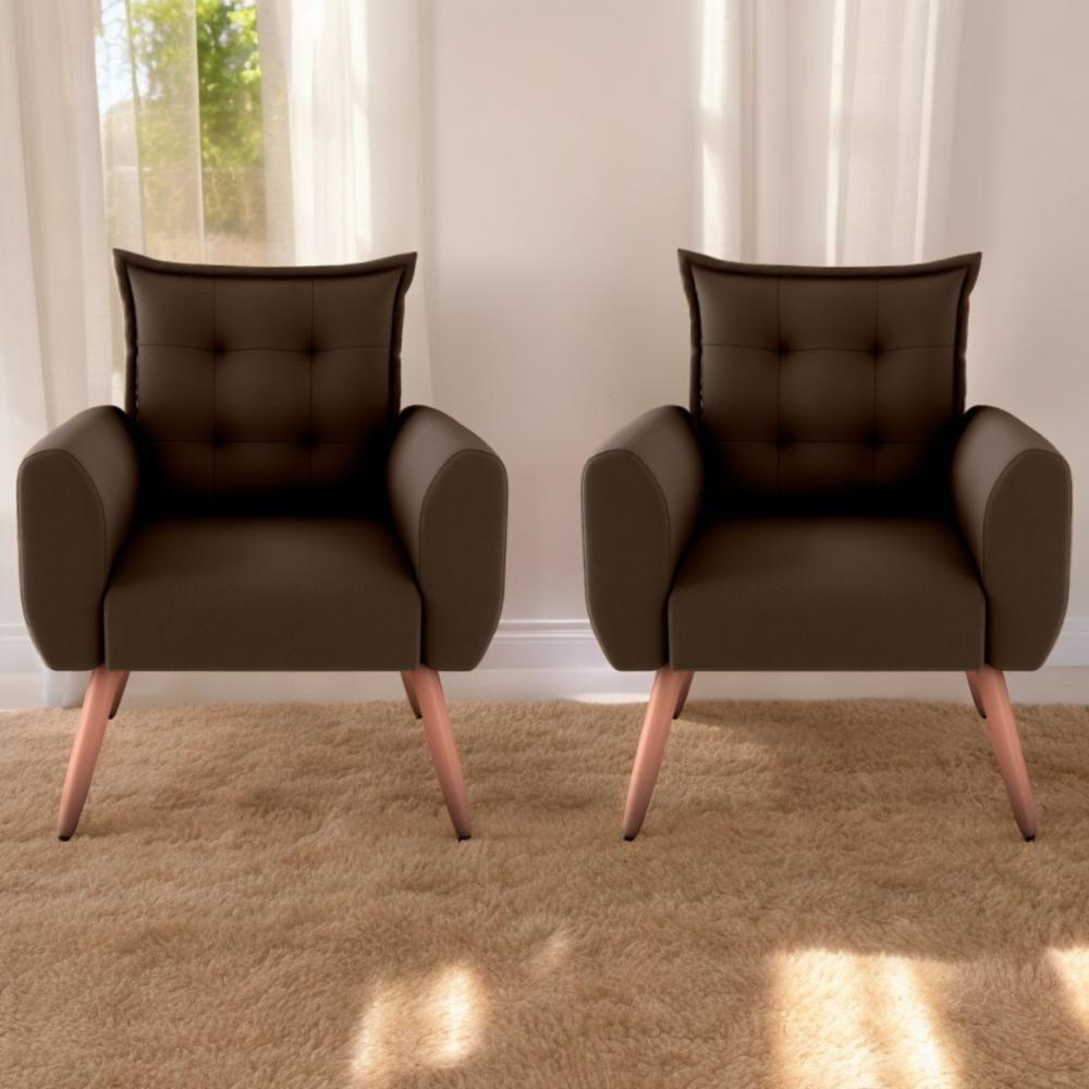 Conjunto De Poltronas Decorativas Lily Suede Marrom - 1