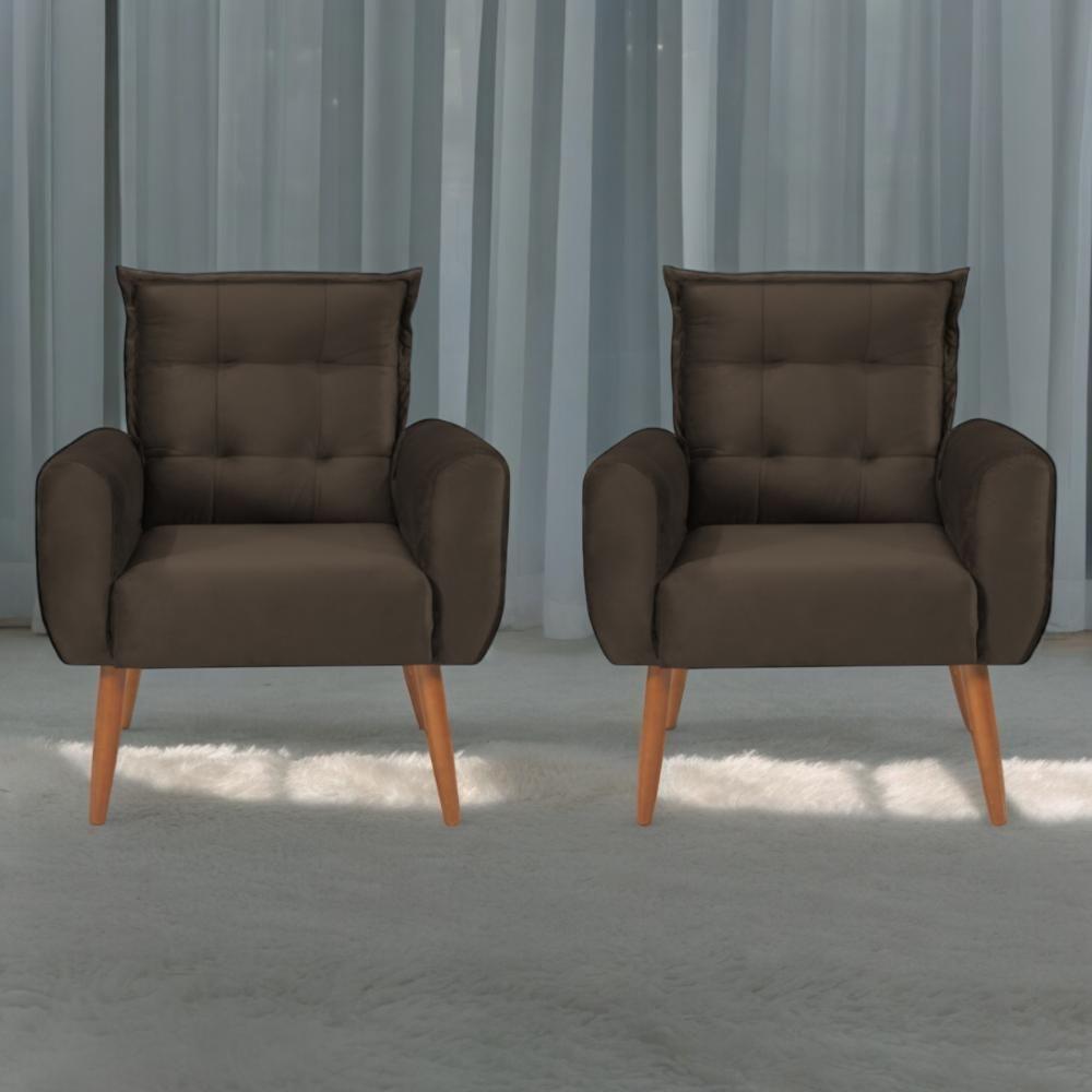 Conjunto De Poltronas Decorativas Lily Veludo Marrom - 1