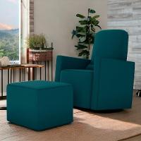 Poltrona Com Puff Para Maternidade Ibiza Suede Petróleo - 1