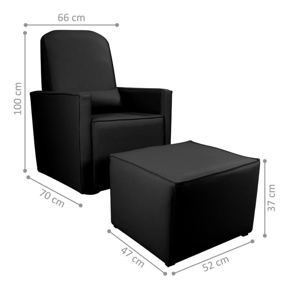 Poltrona Com Puff Para Maternidade Laura Sintetico Preto - 3