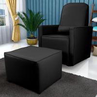 Poltrona Com Puff Para Maternidade Laura Sintetico Preto - 1