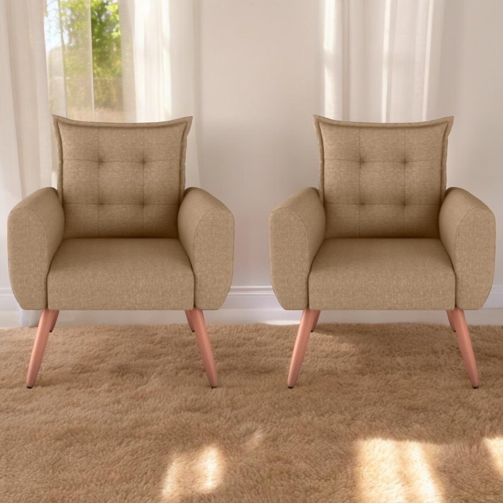 Conjunto De Poltronas Decorativas Lily Linho Areia - 1