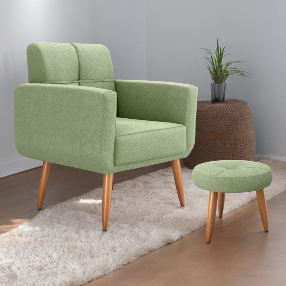 Conjunto Poltrona E Puff Decorativos Josh Boucle Oliva - 1