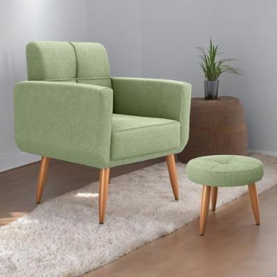 Conjunto Poltrona E Puff Josh Boucle Oliva Apoio para os Pés Tecido Boucle Verde Mais de Casa