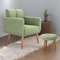 Conjunto Poltrona E Puff Decorativos Josh Boucle Oliva - 1