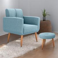 Conjunto Poltrona E Puff Decorativos Josh Boucle Azul - 1