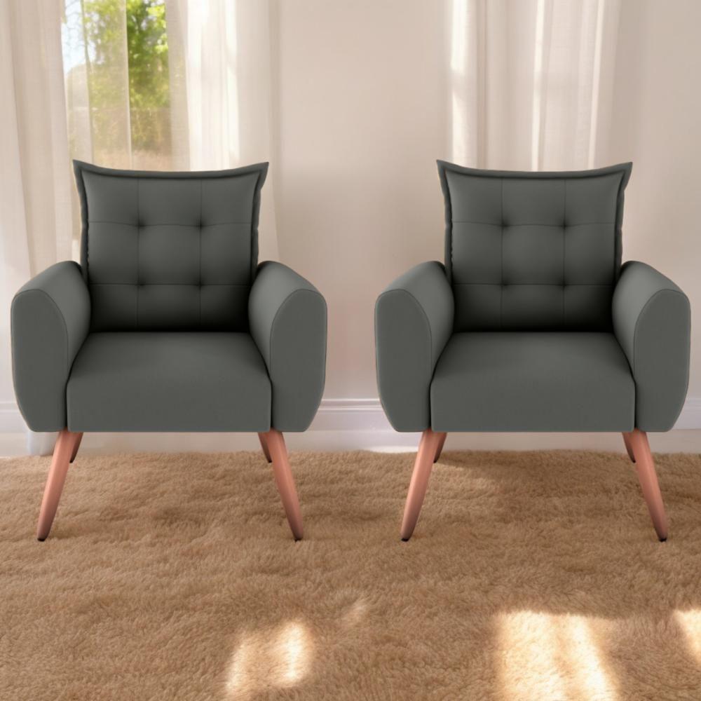 Conjunto De Poltronas Decorativas Lily Suede Cinza - 1