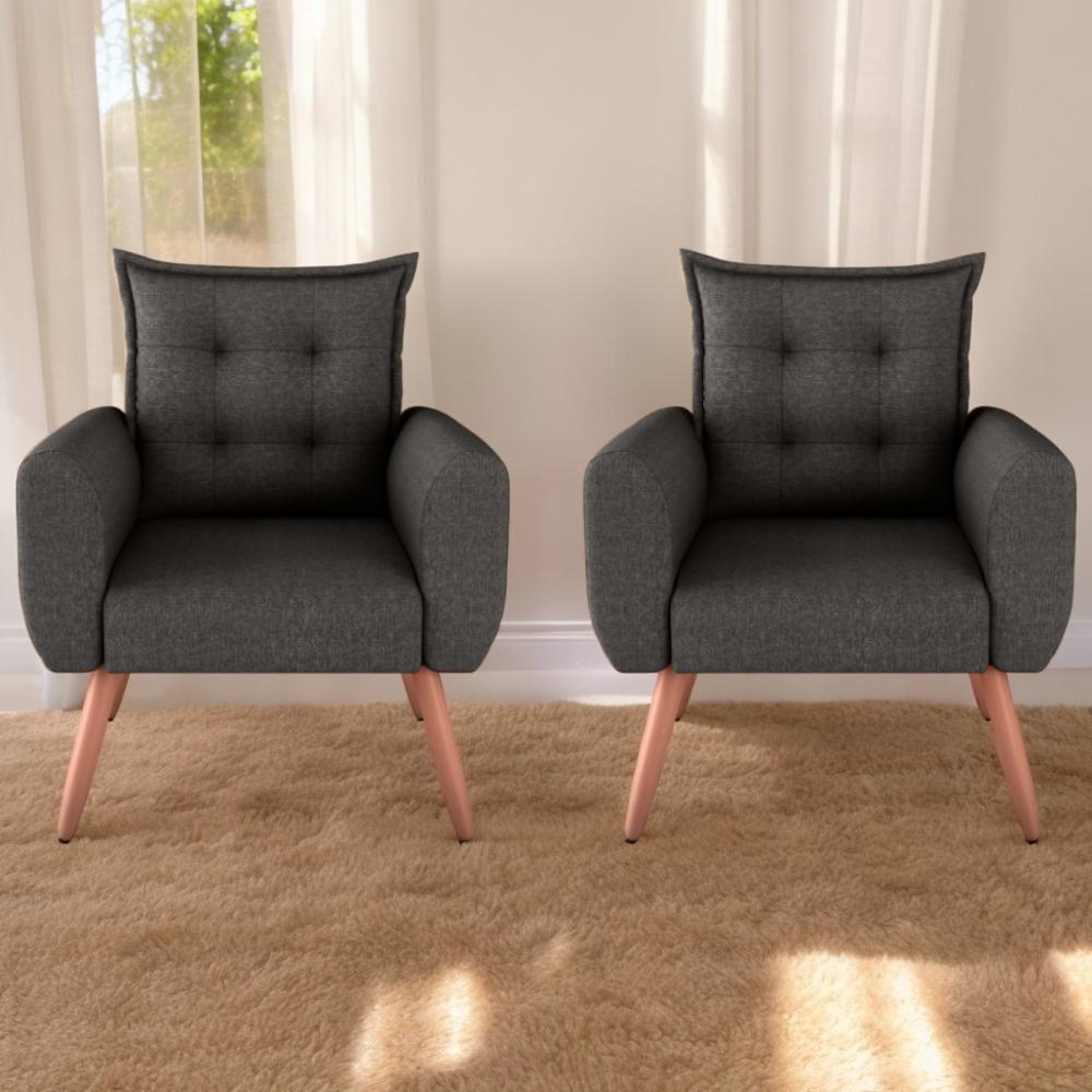 Conjunto De Poltronas Decorativas Lily Linho Chumbo - 1