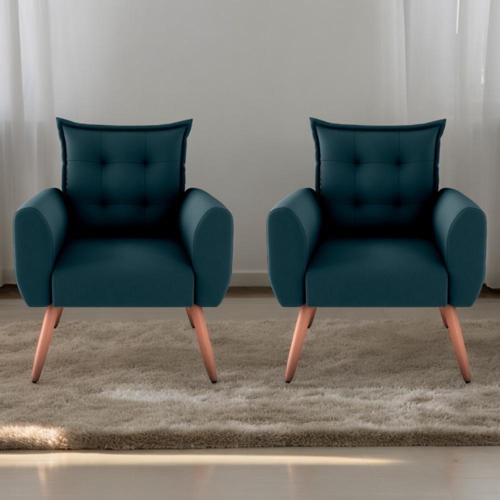 Conjunto De Poltronas Decorativas Atlas Suede Petróleo - 1