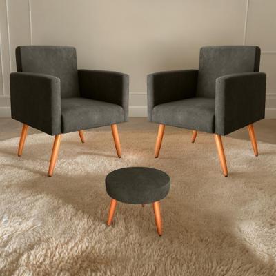 Jogo de Poltronas e Puff Austin Veludo Turkey Marrom Mais de Casa
