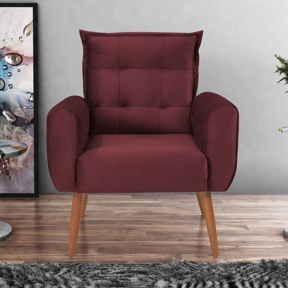 Conjunto De Poltronas Decorativas Atlas Veludo Vinho - 2