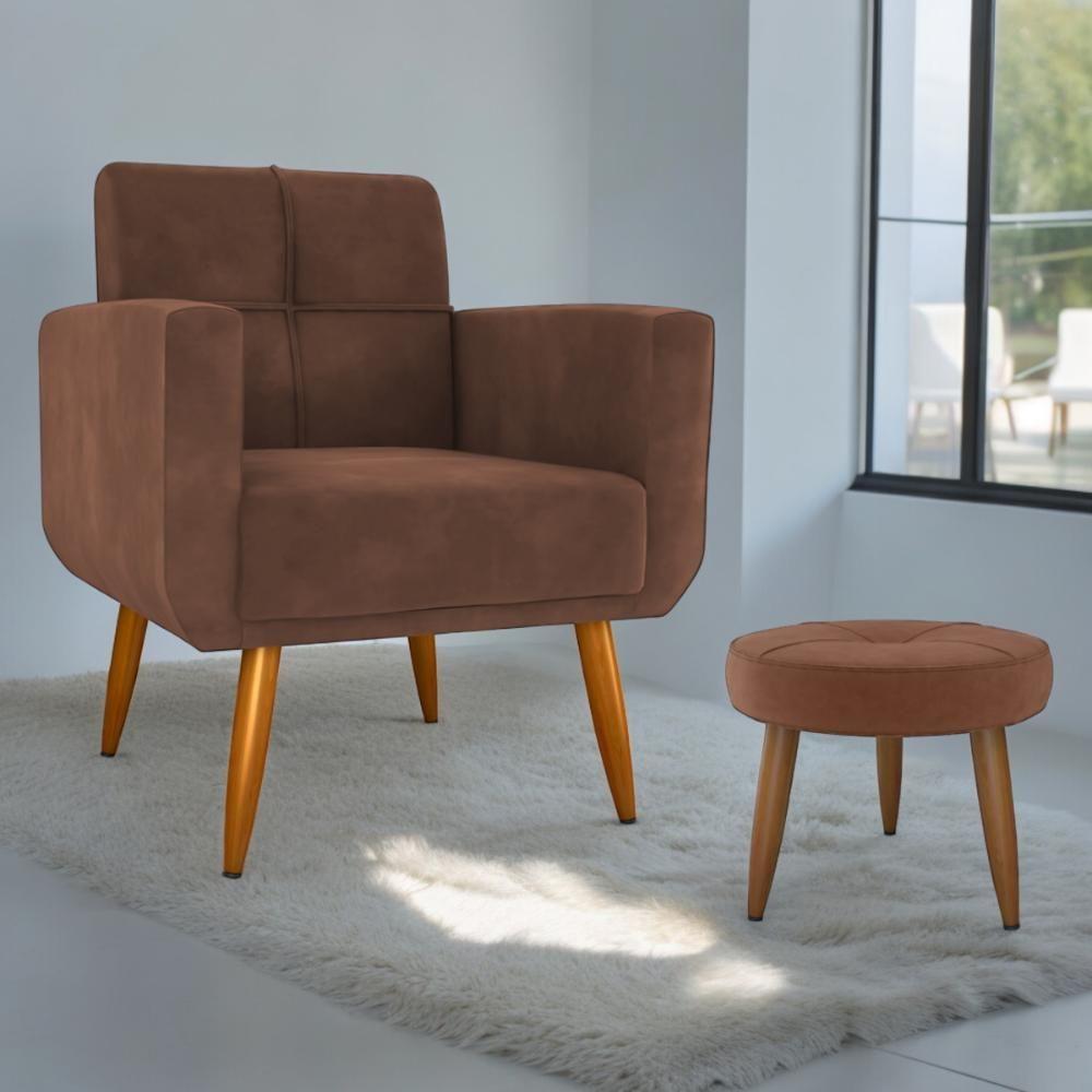 Conjunto Poltrona E Puff Decorativos Josh Veludo Ferrugem - 1