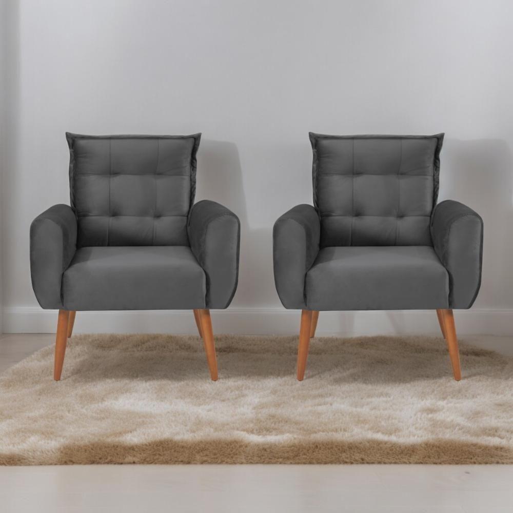 Conjunto De Poltronas Decorativas Atlas Veludo Cinza - 1