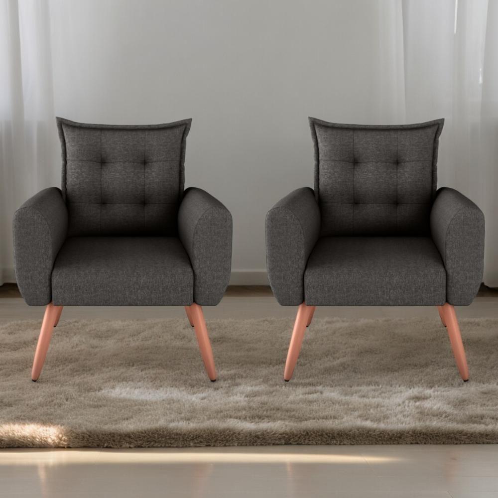 Conjunto De Poltronas Decorativas Atlas Linho Chumbo - 1