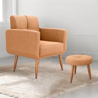 Conjunto De Poltrona E Puff Decorativos Miller Boucle Mostarda - 1