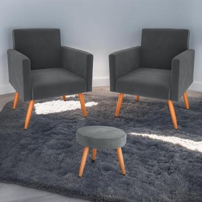 Jogo De Poltronas E Puff Austin Veludo Cinza Mais De Casa