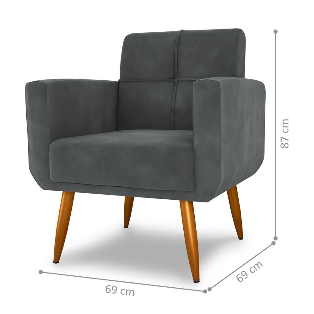 Conjunto De Poltrona E Puff Decorativos Miller Veludo Cinza - 5