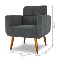 Conjunto De Poltrona E Puff Decorativos Miller Veludo Cinza - 5
