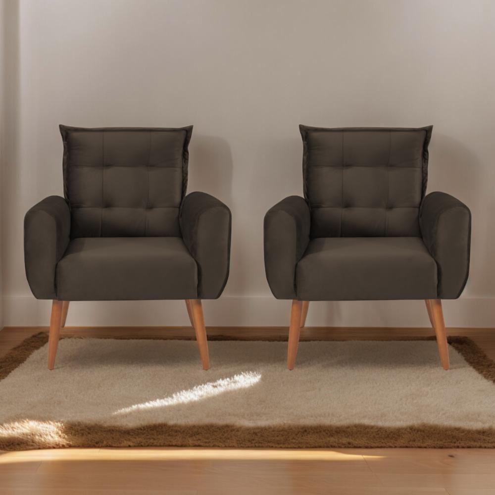 Conjunto De Poltronas Decorativas Atlas Veludo Marrom - 1