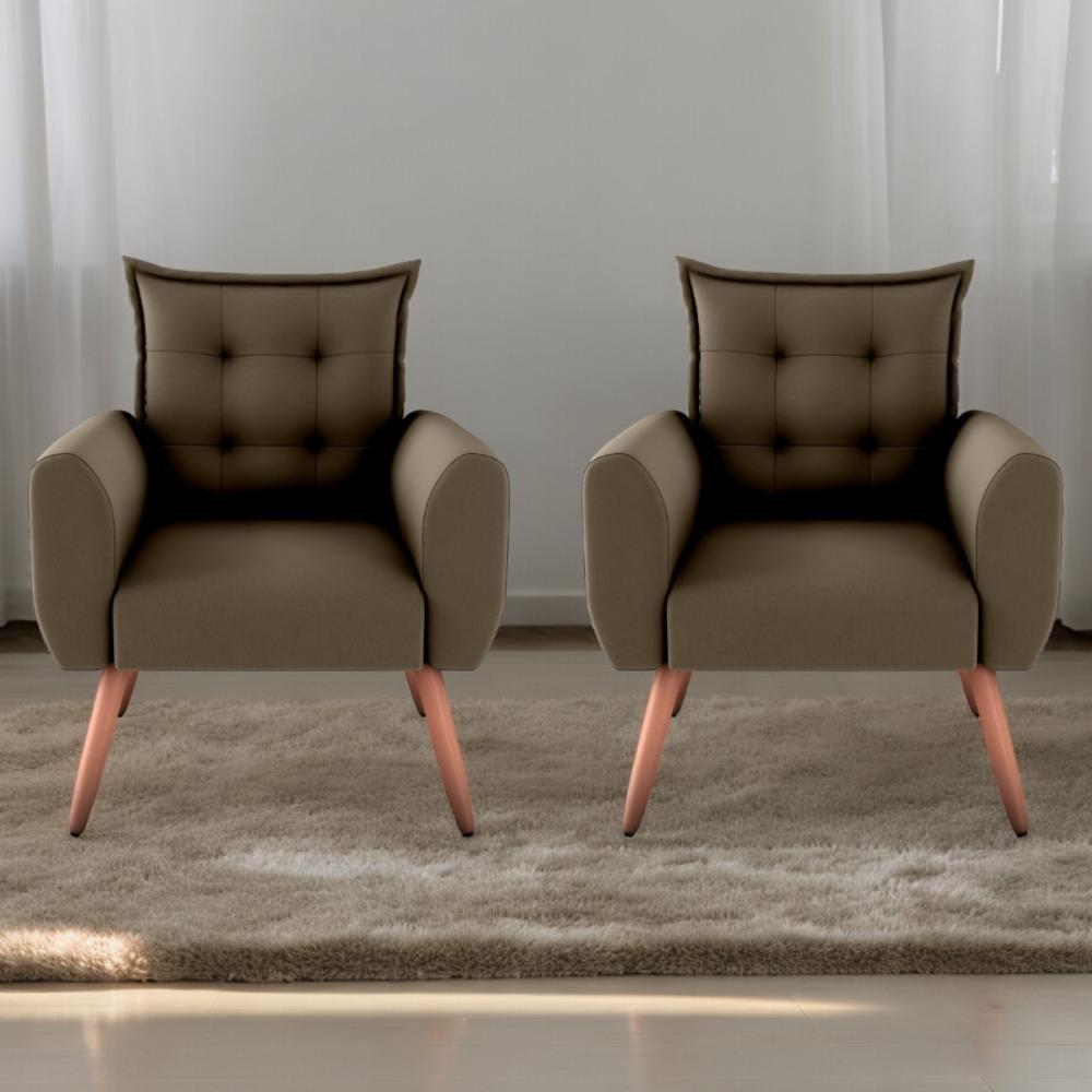 Conjunto De Poltronas Decorativas Atlas Suede Cappuccino - 1