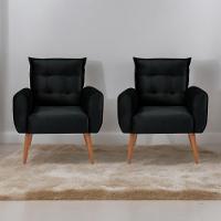 Conjunto De Poltronas Decorativas Atlas Veludo Preto - 1
