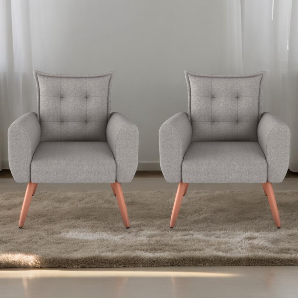 Conjunto De Poltronas Decorativas Atlas Linho Cinza - 1