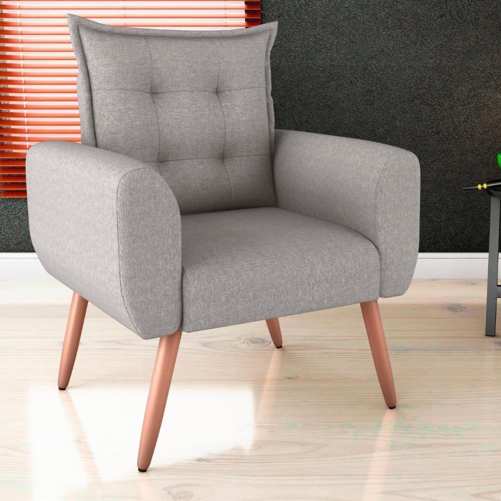 Conjunto De Poltronas Decorativas Atlas Linho Cinza - 2
