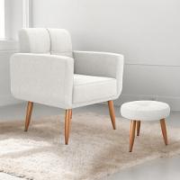 Conjunto De Poltrona E Puff Decorativos Miller Boucle Bege - 1