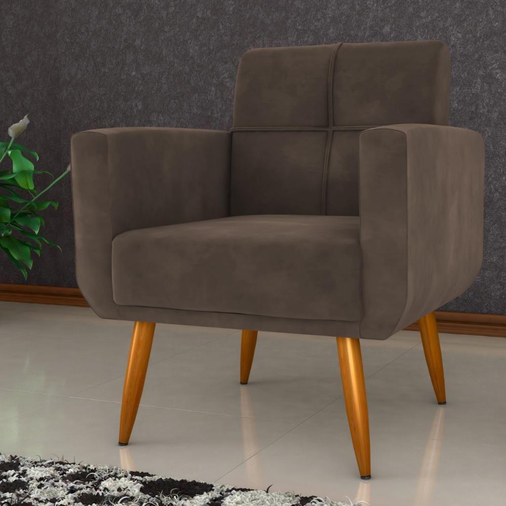 Conjunto De Poltrona E Puff Decorativos Miller Veludo Marrom - 3
